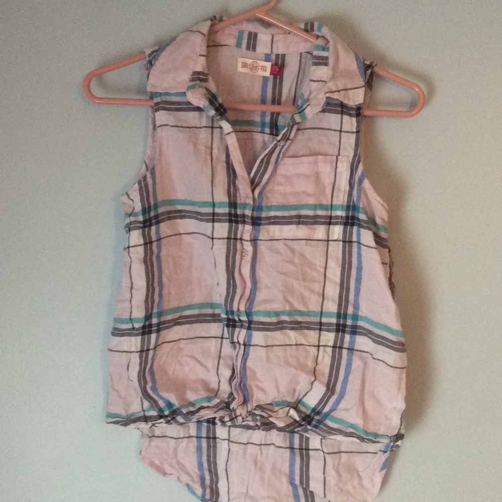 A sleeveless flannel top